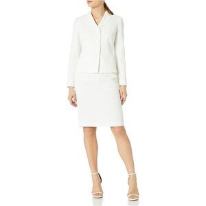 Le Suit Women's 4-Button Tweed Jacket & Skirt Suit Set - Professional Blazer Outfit